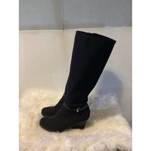 Lauren Ralph Lauren Tula Knee High Wedge Black Boots Women Size 7.5B